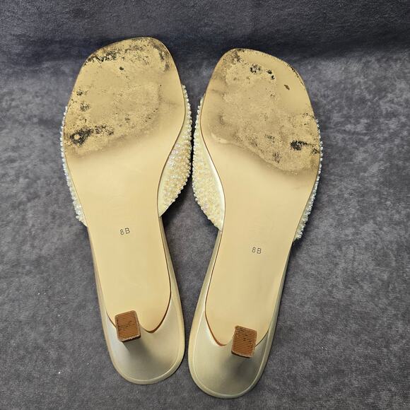 Caparros White Sequin Open Toe Slide On High Heels Mules Women's Size 8B - Picture 8 of 9